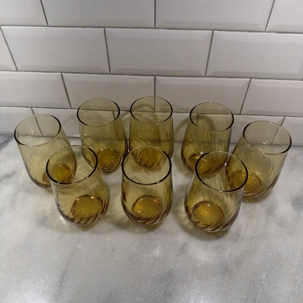 Set Of 8 Vintage Golden Swirl Anchor Hocking Water/tea Glasses OLA009